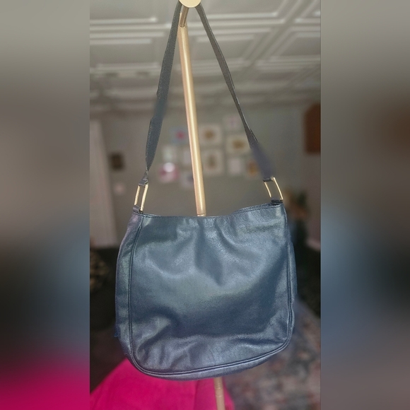 Vintage PAOLA DEL LUNGO 100% Genuine Leather Shoulder Purse Deep Navy. - Picture 11 of 11